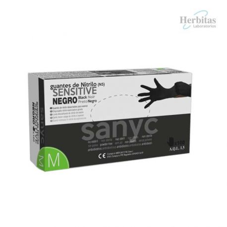 Guantes Nitrilo Negro Sanyc Sensitive Sin Polvo-M